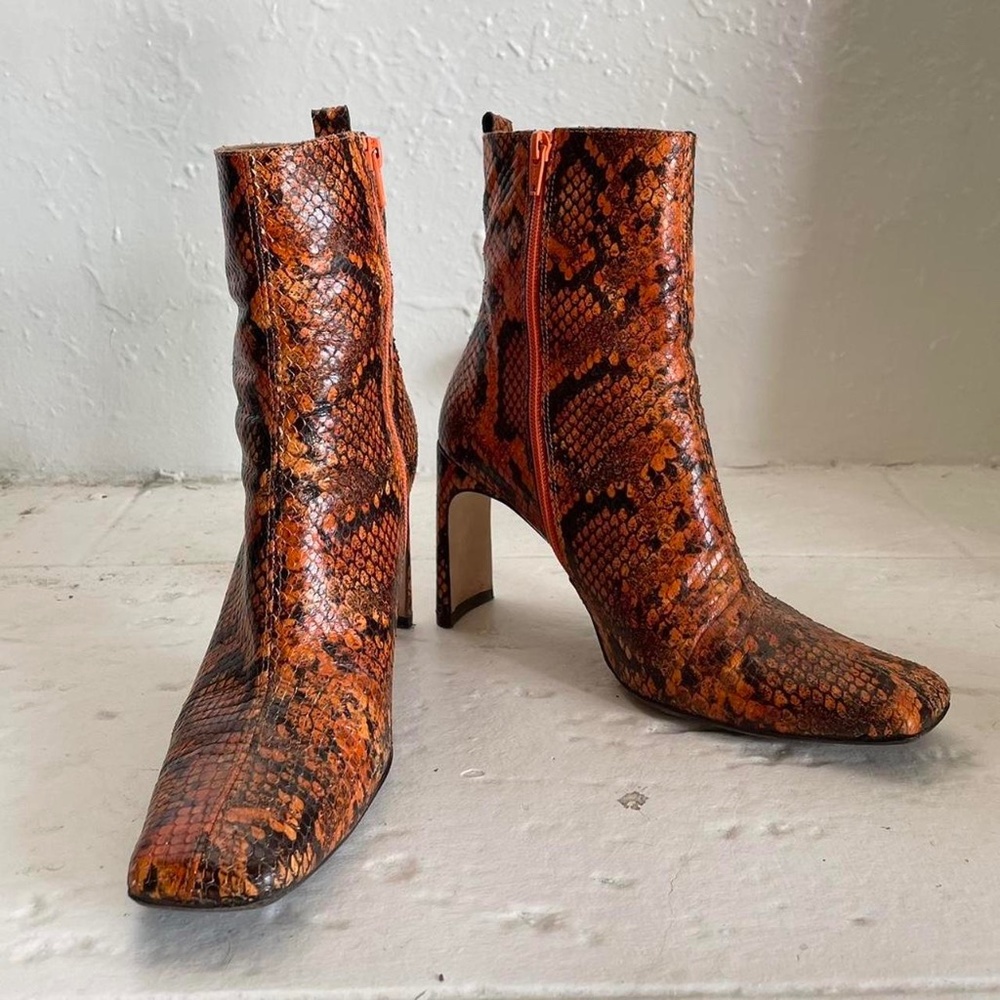 Miista Marcelle Snake Effect Square Toe Leather Boots